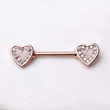 Load image into Gallery viewer, Rose Gold Plated Glittering Heart Nipple Bar
