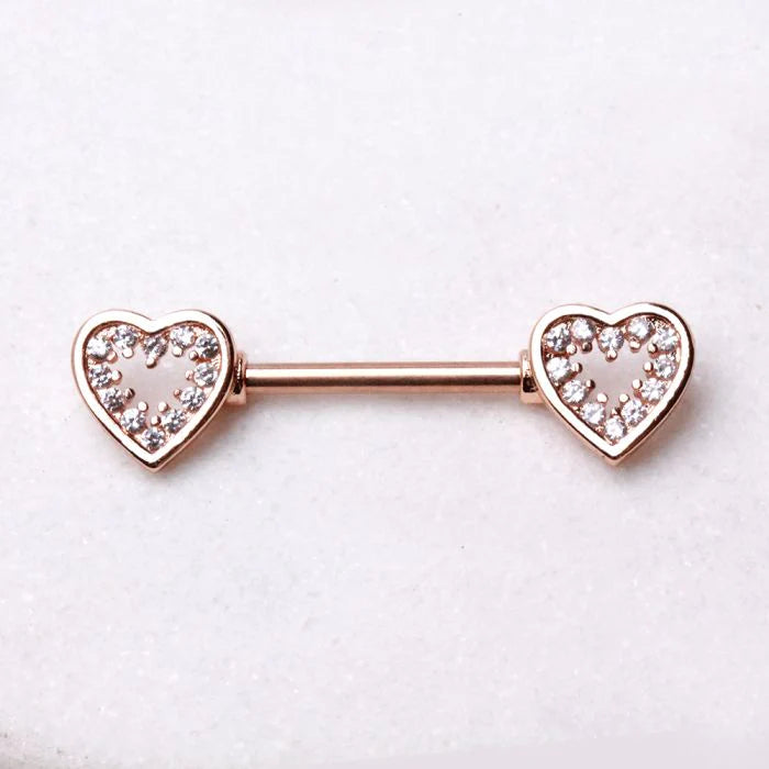 Rose Gold Plated Glittering Heart Nipple Bar