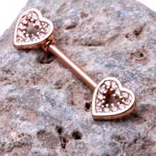 Load image into Gallery viewer, Rose Gold Plated Glittering Heart Nipple Bar
