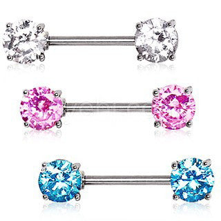 Prong Set Round CZ Nipple Bar Set