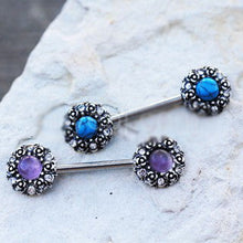 Load image into Gallery viewer, 316L Stainless Steel Medieval Rose Nipple Bar Set with Stone Inlay
