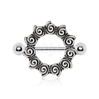 316L Stainless Steel Antique Tribal Multi-Spiral Nipple Shield