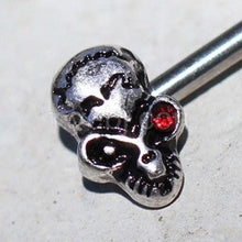 Load image into Gallery viewer, 316L Stainless Steel Red Eye Alien Skull Nipple Bar
