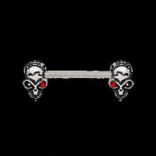 Load image into Gallery viewer, 316L Stainless Steel Red Eye Alien Skull Nipple Bar
