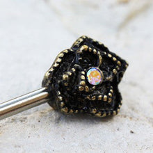 Load image into Gallery viewer, 316L Stainless Steel Nipple Bar with Antique Gold Plated Flower
