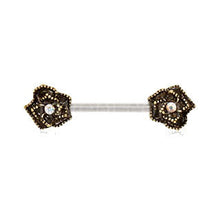 Load image into Gallery viewer, 316L Stainless Steel Nipple Bar with Antique Gold Plated Flower
