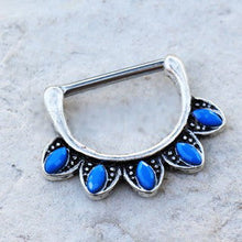 Load image into Gallery viewer, 316L Stainless Steel Turquoise Tribal Nipple Clicker Ring
