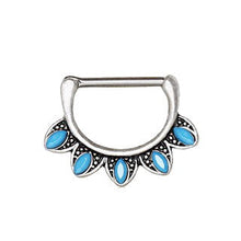 Load image into Gallery viewer, 316L Stainless Steel Turquoise Tribal Nipple Clicker Ring
