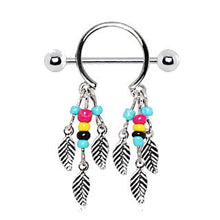 Load image into Gallery viewer, 316L Surgical Steel Multi-Colored Beads Feather Dangle Nipple Shield
