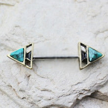 Load image into Gallery viewer, Gold Plated Turquoise Triangle Pyramid Nipple Bar
