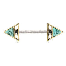 Load image into Gallery viewer, Gold Plated Turquoise Triangle Pyramid Nipple Bar
