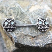 Load image into Gallery viewer, 316L Stainless Steel Blue Eyed Owl Nipple Bar
