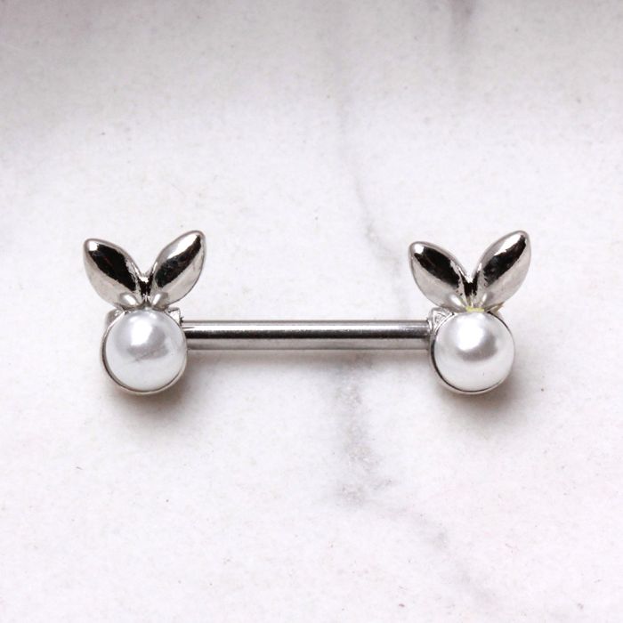 316L Stainless Steel White Faux Pearl Bunny Nipple Bar