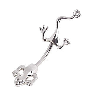 316L Surgical Steel Lizard Navel Ring with Clear CZ on Tail