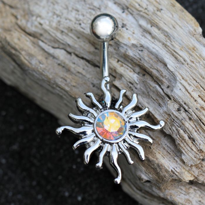 316L Stainless Steel Aurora Borealis Tribal Sun Navel Ring