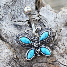 Load image into Gallery viewer, 316L Stainless Steel Antique Turquoise Butterfly Navel Ring
