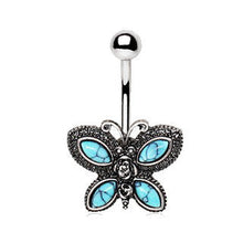 Load image into Gallery viewer, 316L Stainless Steel Antique Turquoise Butterfly Navel Ring
