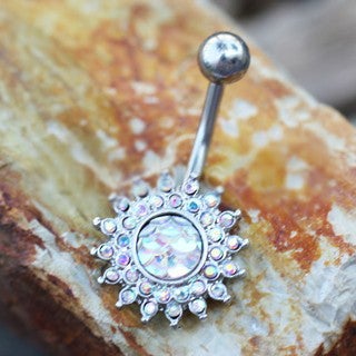 316L Stainless Steel Dazzling Aurora Sunburst Navel Ring