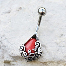 Load image into Gallery viewer, 316L Stainless Steel Ornamental Red Stone Teardrop Navel Ring
