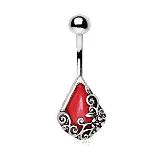 316L Stainless Steel Ornamental Red Stone Teardrop Navel Ring