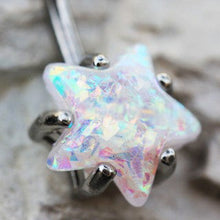 Load image into Gallery viewer, 316L Surgical Steel Large White Opal Star Navel Ring
