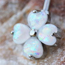 Load image into Gallery viewer, 316L Stainless Steel White Synthetic Opal Clover Navel Ring
