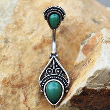 Load image into Gallery viewer, 316L Stainless Steel Green Victorian Design Navel Ring
