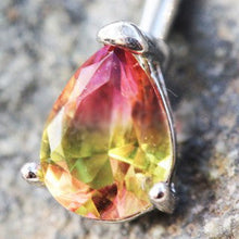 Load image into Gallery viewer, 316L Stainless Steel Teardrop Synthetic Watermelon Tourmaline Navel Ring
