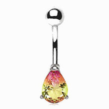 Load image into Gallery viewer, 316L Stainless Steel Teardrop Synthetic Watermelon Tourmaline Navel Ring
