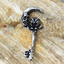 Load image into Gallery viewer, 316L Stainless Steel Gothic Owl on the Moon Skeleton Key Navel Ring
