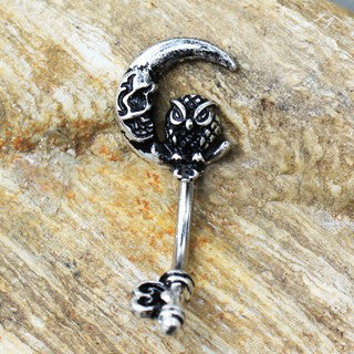 316L Stainless Steel Gothic Owl on the Moon Skeleton Key Navel Ring