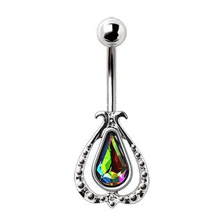 316L Stainless Steel Teardrop Vitrail Medium Flower Navel Ring