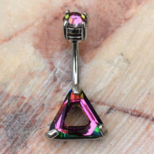 Load image into Gallery viewer, 316L Stainless Steel Rainbow Hollow Triangle CZ Navel Ring
