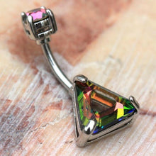 Load image into Gallery viewer, 316L Stainless Steel Rainbow Hollow Triangle CZ Navel Ring
