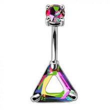 Load image into Gallery viewer, 316L Stainless Steel Rainbow Hollow Triangle CZ Navel Ring
