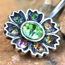 Load image into Gallery viewer, 316L Stainless Steel Iridescent CZ Flower Navel Ring
