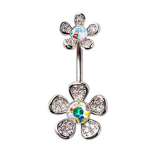 316L Stainless Steel Double Rainbow Flower Navel Ring