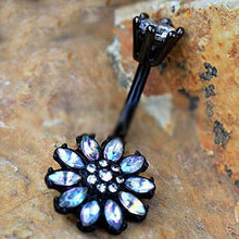 Load image into Gallery viewer, Black PVD Plated Aurora Borealis Flower Navel Ring
