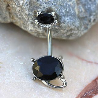 316L Stainless Steel Fancy Black Cat Navel Ring