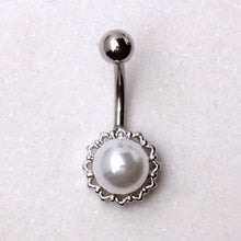 Load image into Gallery viewer, 316L Stainless Steel White Faux Pearl Navel Ring
