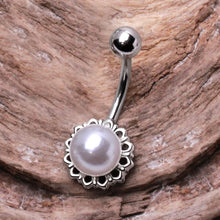 Load image into Gallery viewer, 316L Stainless Steel White Faux Pearl Navel Ring
