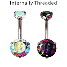 Load image into Gallery viewer, Internally Threaded 316L Stainless Steel Prong Set Iridescent Cubic Navel Ring
