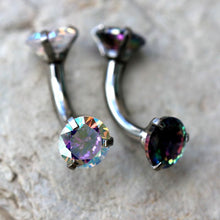 Load image into Gallery viewer, Internally Threaded 316L Stainless Steel Prong Set Iridescent Cubic Navel Ring
