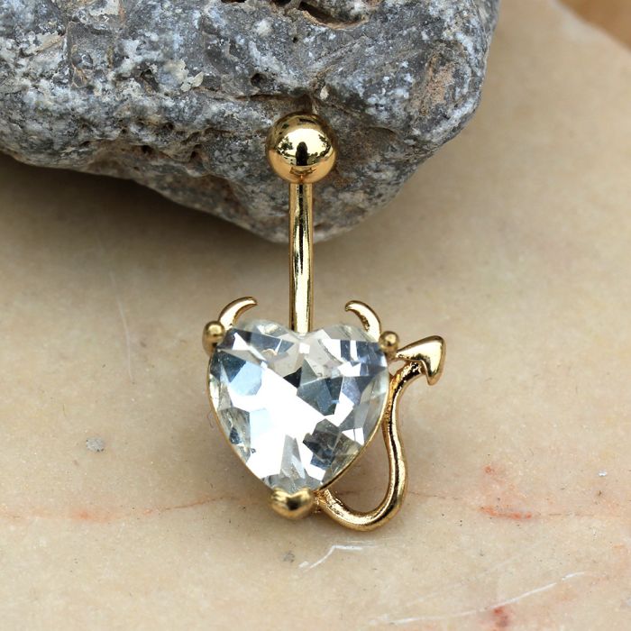 Gold Devil Heart Navel Ring