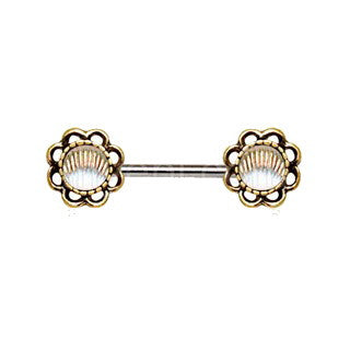 Antique Gold Plated Seashell Flower Nipple Bars