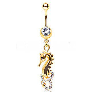 Gold Plated Gemmed Sea Horse Dangle Navel Ring