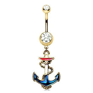 Vintage Anchor Dangle Navel Ring