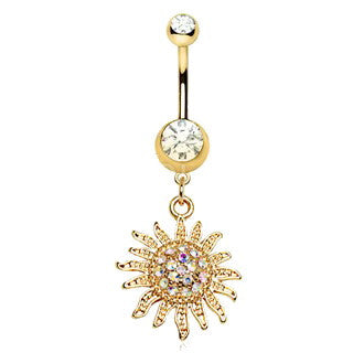 Gold Plated Shimmering Sunburst Dangle Navel Ring