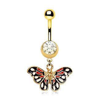 Gold Plated True Butterfly Dangle Navel Ring