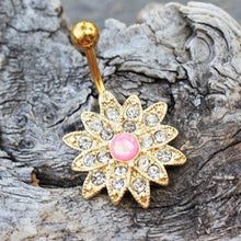 Load image into Gallery viewer, Gold Plated Gleaming Sunburst Flower Navel Ring
